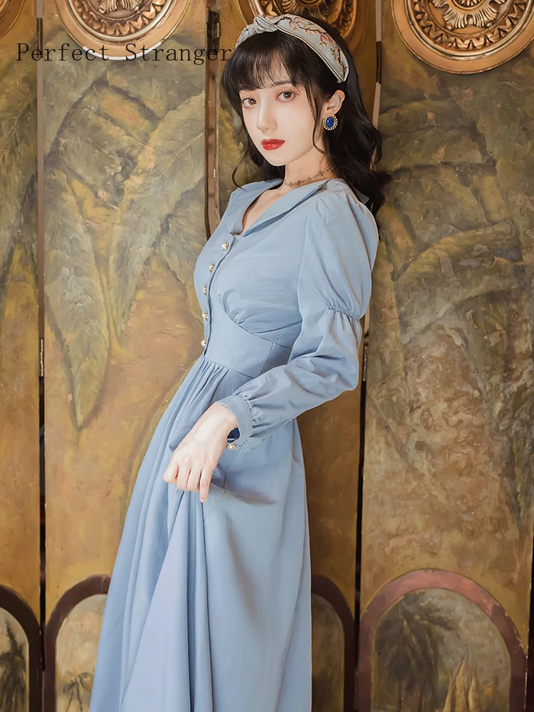 2020 Autumn Winter New Arrival Hot Sale Turn Down Collar Long Sleeve Women Long Dress