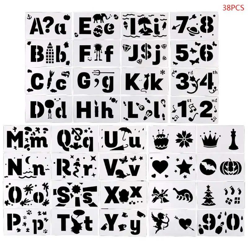 

38pcs/set Numbers Letters Drawing Template Stencil Painting Embossing Scrapbook
