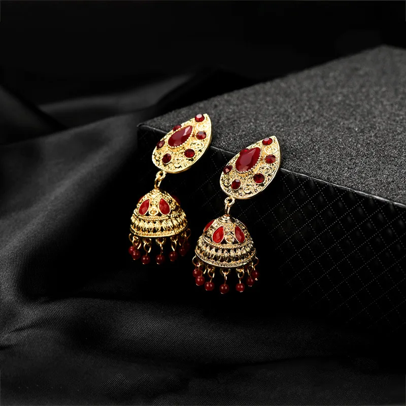 Серьги с коралловыми бусинами индийские Jhumki Jhumka ручной работы Тайланд Будда