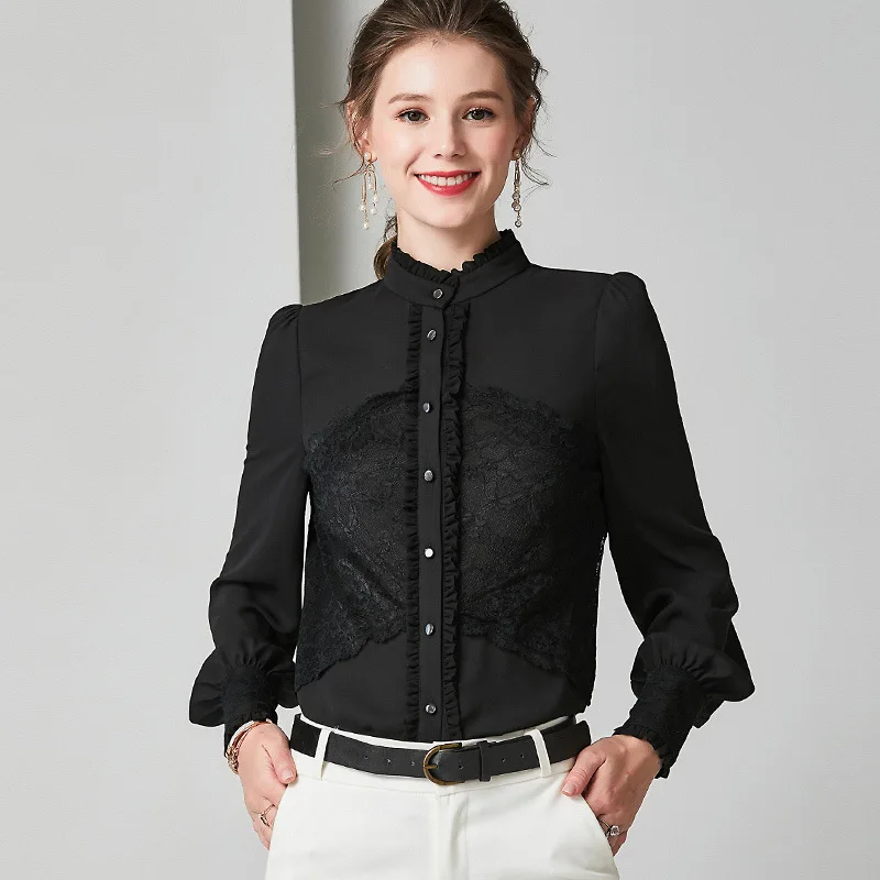 

Real Silk Blouse Womens Tops and Blouses Spring Autumn Fashion Clothes Elegant Ladies Shirt Streetwear Blusa 14161