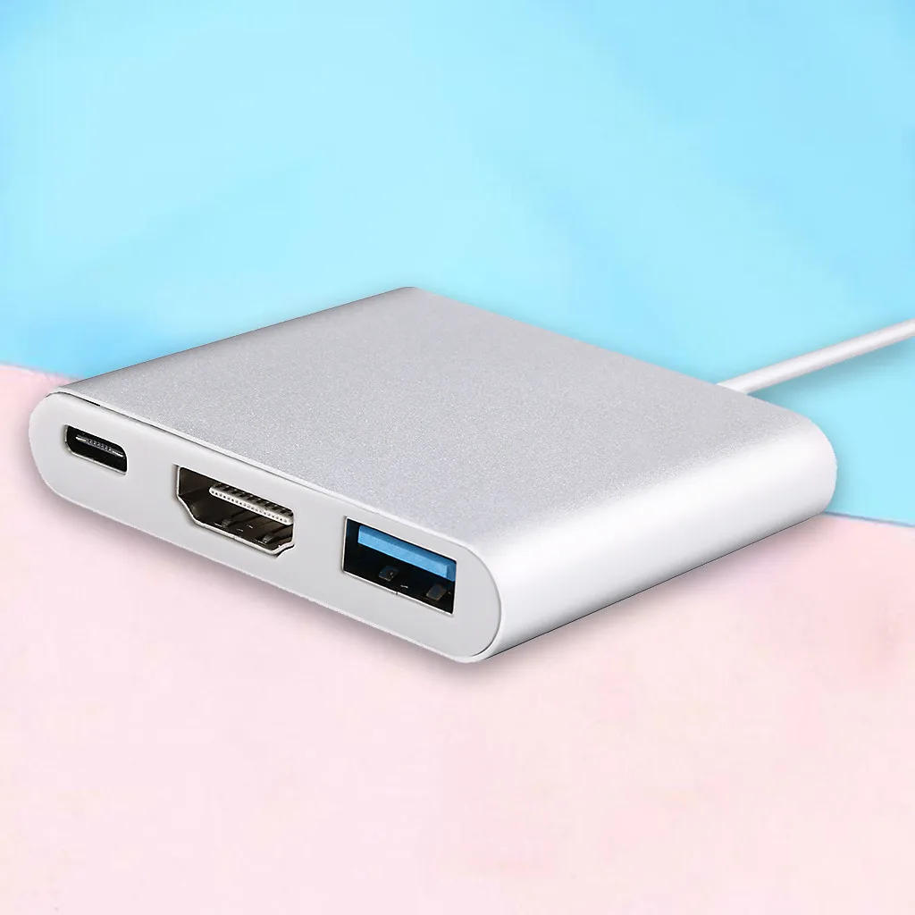 Type C USB 3,1-USB-C HDMI USB 3,0 адаптер 3в1 концентратор для ноутбука ПК ТВ