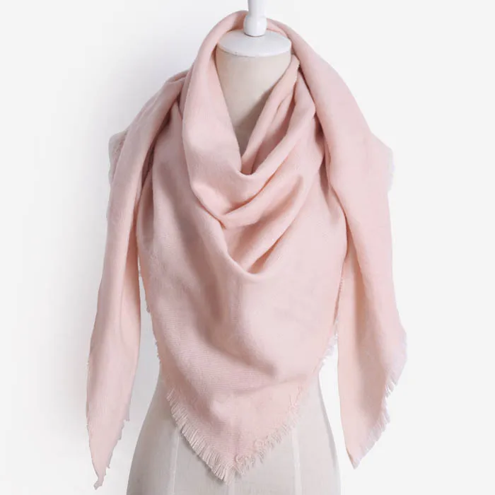 Новая мода зимний теплый треугольный шарф для женщин пашмины шаль кашемировые клетчатые шарфы одеяло шали шарф женский палантин - Цвет: Розовый