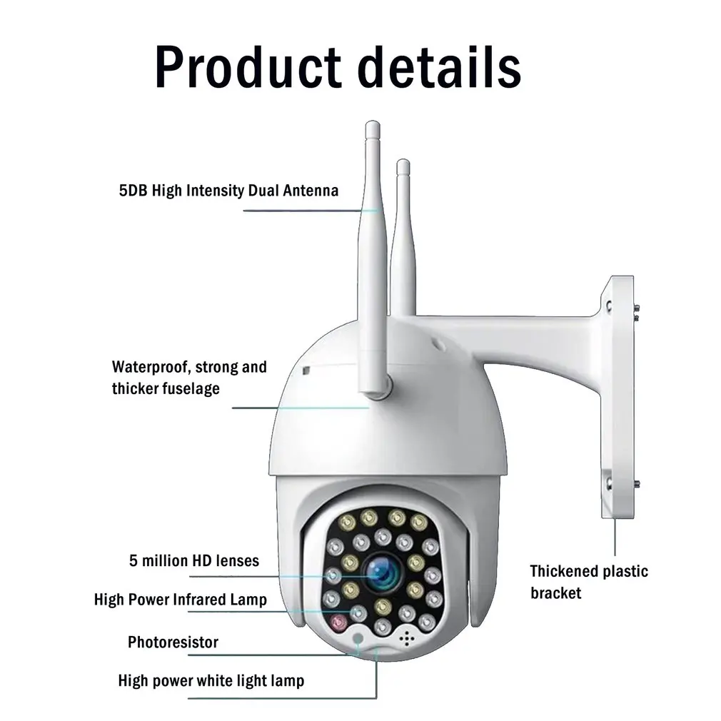 

23 Led Sound And Light Alarm Automatic Tracking Wireless Wifi Camera Hd Ptz Home 1080 Outdoor Dual Light Source