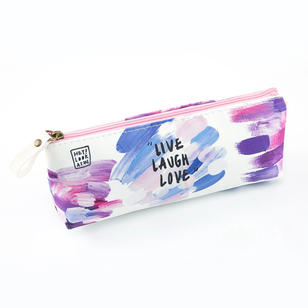 B 1pcs 4 Designs Green Blue Orange Purple Watercolour Pencil Bags School Case Creative Kawaii Large Size Pencil Bags for Girls - Цвет: B