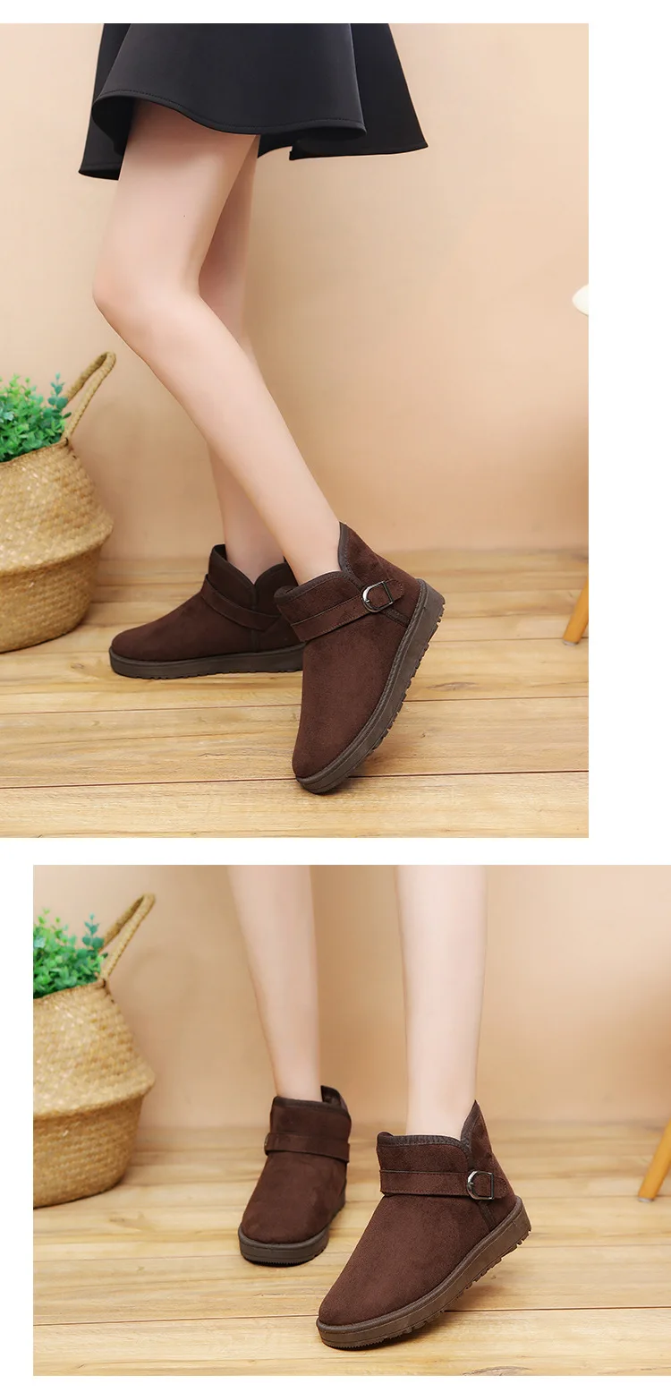 Ho Heave Women Boots Fashion Round Toe Women Winter Boots Comforty Flat Solid Faux Suede Shoes Women Ankle Keep Warm Snow Boots