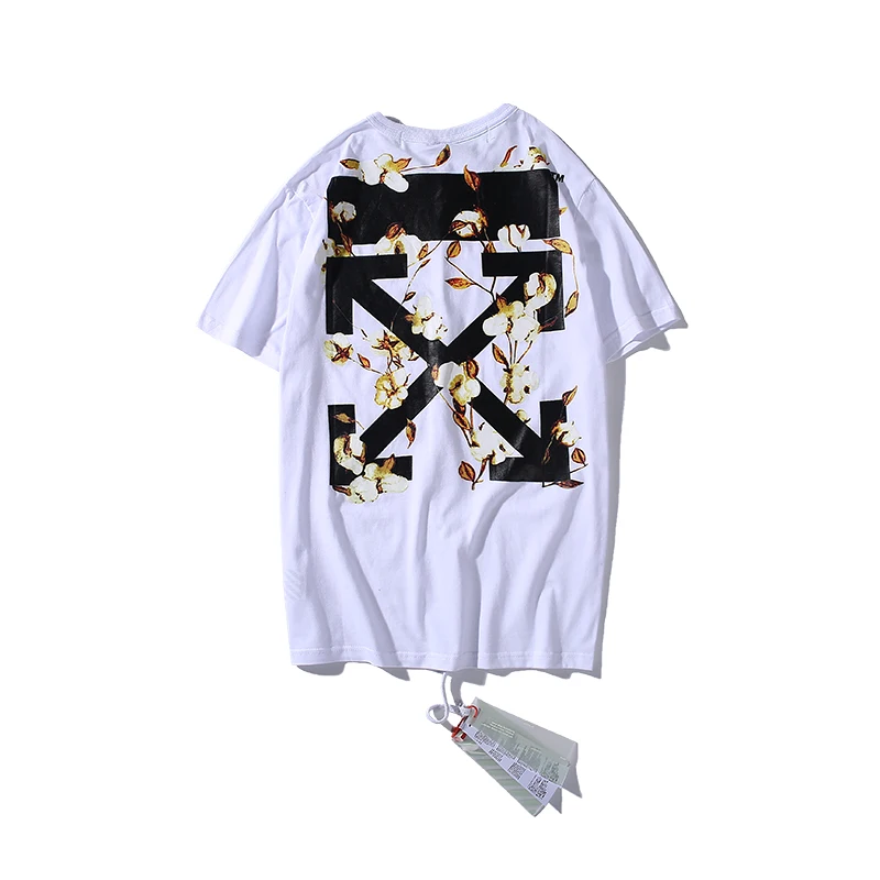 Цветы стрела 19ss Off-White OW для мужчин/женщин унисекс модные парные модели влюбленных хлопок Повседневная футболка с круглым вырезом и коротким рукавом - Цвет: Белый