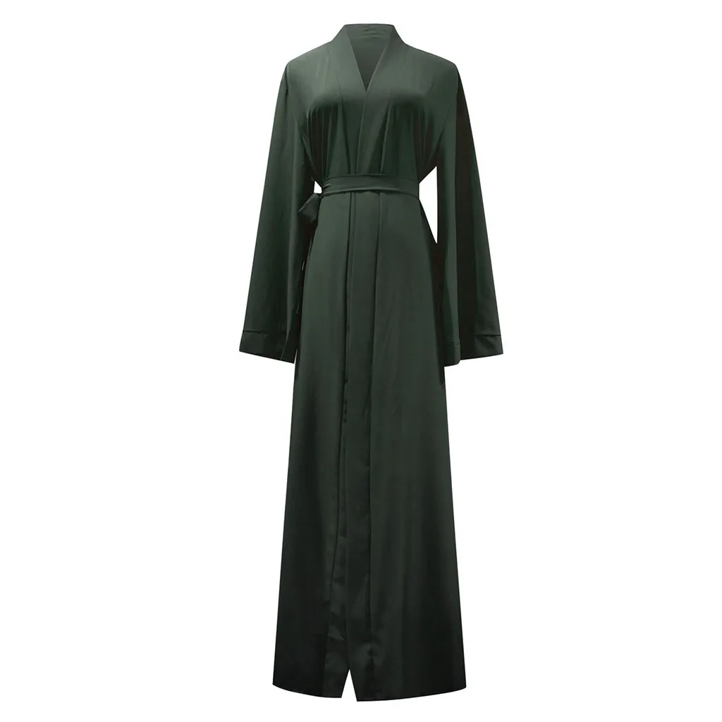 KLV Abayas женская мусульманская одежда однотонное модное Бандажное платье-хиджаб