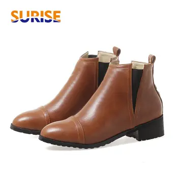 

British Women Chelsea Boots 4cm Medium Square Block Heels Black Brown Pointed Toe Casual Office Ladies Rivet Slip-on Ankle Boots