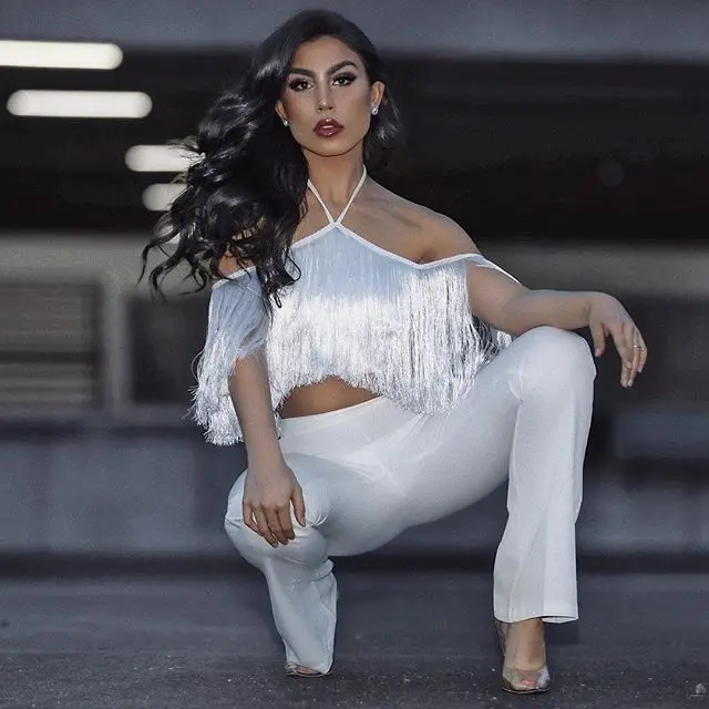

2019 New Women fashion white off shoulder long sleeve Bandage Jumpsuit Evening bodycon Celebrity Party Jumpsuit