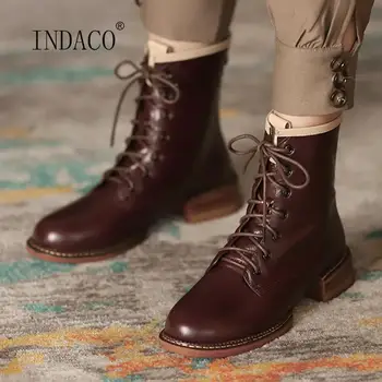 

Fashion Leather Women Winter Boots Thick Heel Martin Boots Lace Up Ankle Boots For Women Warm Shoes