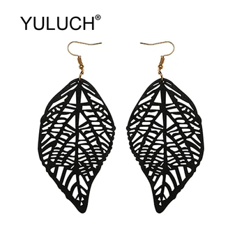 

YULUCH Women Big Pendant Earrings 2019 Pop Hollow Wood Leaf Pattern Long Dangle Earrings Fashion Jewelry For Women Wedding Party