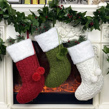 

Christmas knitted Wool Warm Socks Christmas Candy Gift Bag Decorations Pendant New Year Socks Xmas Tree Hanging Ornaments