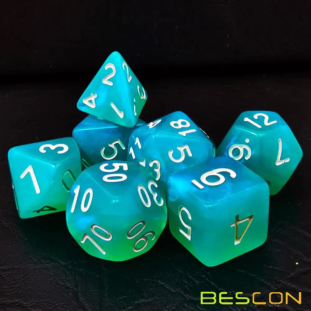 Bescon Moonstone Dice Set, Bescon Polyhedral RPG Dice Set Moonstone Effect Peacock Blue, Turquoise, Purple Pearl
