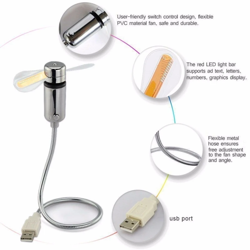 Ручной мини-портативный usb-вентилятор гаджеты гибкие на гибкой ножке, светодиодная часы обеспечивает прохладу во время ноутбук Laptop