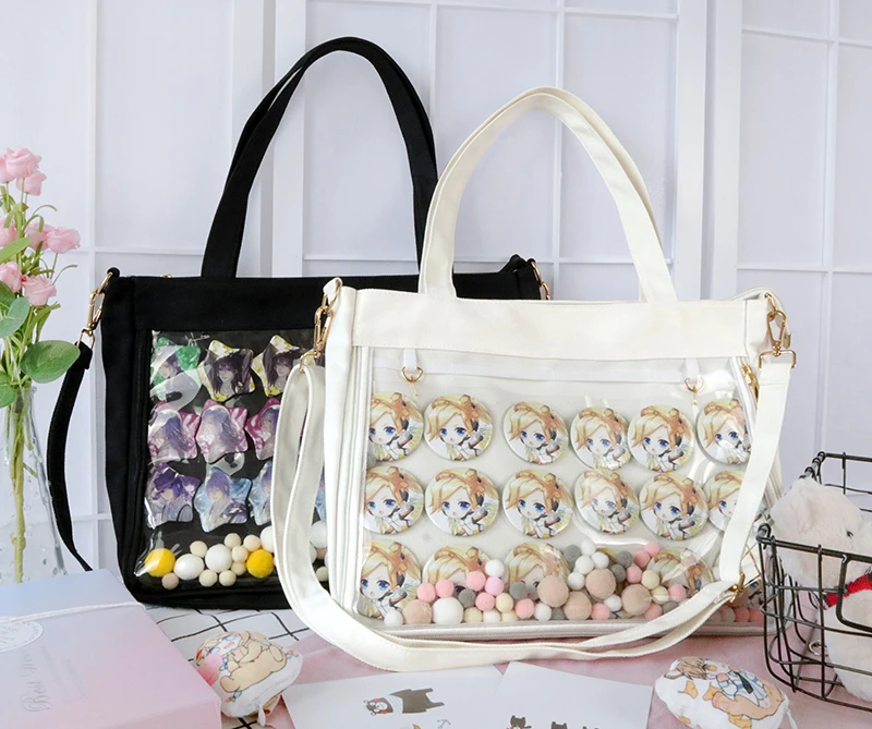 

Lolita Comic Style Shoulders Bag Canvas Single Side Messenger Bag Sweet Transparent Clear Itabag Student Cosplay Handbag Gifts