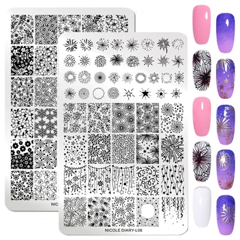 

NICOLE DIARY 1PCS Big Size Geometry Floral Nail Art Stamping Plates Flowers Image Gel Nail Template Stencils Stamp Tool