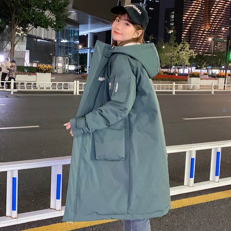 Cabolsas de Inverno Cabolsa de Inverno para Mulher com Capuz Feminino X-long Estilo Coréia Grosso Sólido Tamanho Grande Bolso Solto Parkas 2020