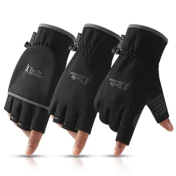 

Winter Warm Gloves Half Finger Flip Outdoor Waterproof plus Velvet Warm Leakage Refers to Touch Screen Anti-slip Full Finger Spo