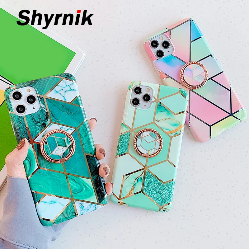 Мраморный чехол с кольцом и подставкой для iphone 11 Pro Max Samsung Galaxy S20 Ultra S10 Plus S9 S8 ТПУ