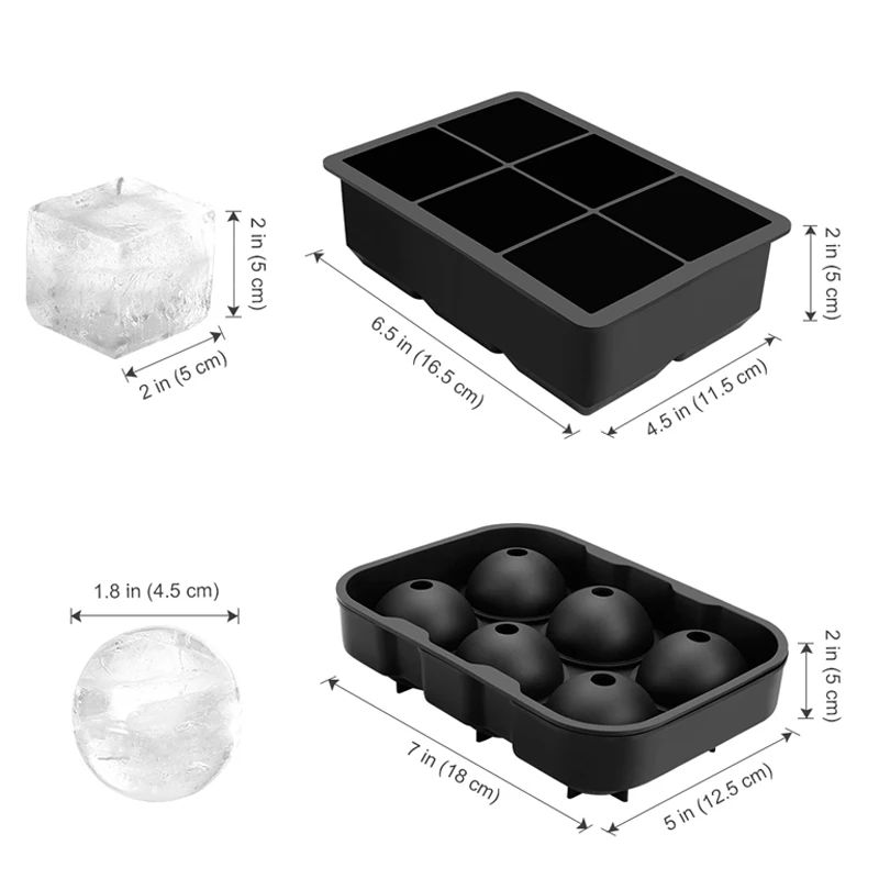 6 Large Ice Cube Maker Silicone Mould Big Sphere Ice Ball Square Ice Cube Tray Silicone Mold Ice Cream Whiskey Cocktail Party Bar Accessories (11)