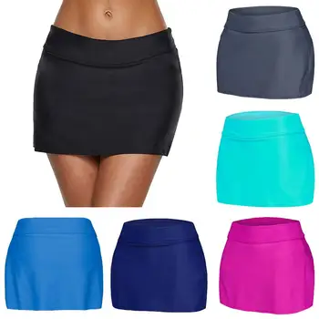 

Women Solid Color Skirted Bikini Bottom Shorts Elastic Waist Swimsuit Beachwear