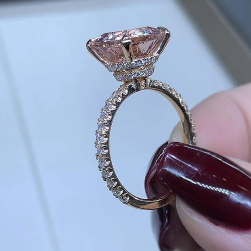 Luxury big AAA CZ Women Fashion Jewelry Princess Silver Color Simulated stones Rose gold color Wedding band Ring Gift Size6-10 | Украшения