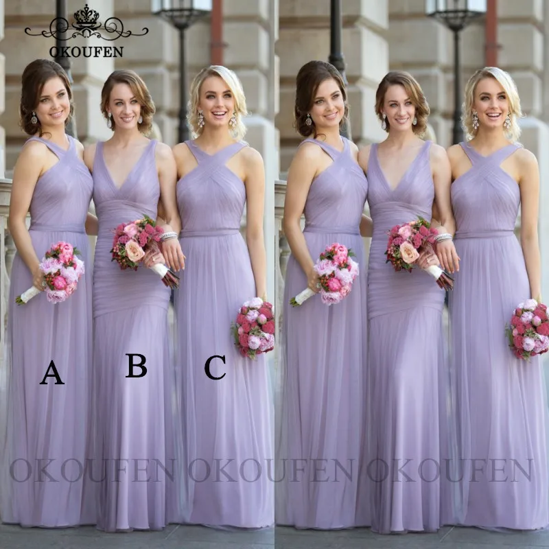 

Lilac Long Bridesmaid Dresses For Women 3 Styles Sleeveless Beach Bohemia Maid Of Honor Wedding Guest Dress