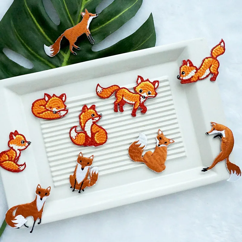 Hochwertige 1-teilige bestickte süße Fuchs-Aufnäher für Kleidung, Taschen, DIY-Applikation, Stickerei, Parches zum Aufbügeln für Kleidung