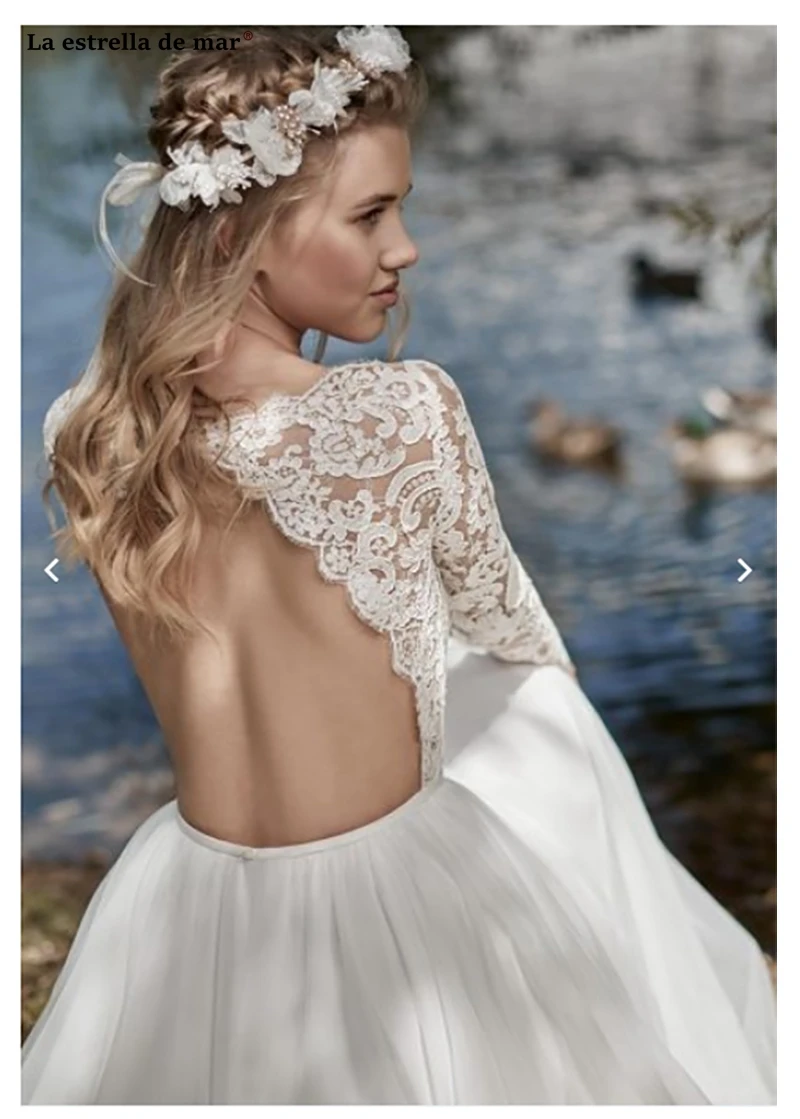 Robe mariage femme Новое Кружевное шифоновое длинное платье с открытой спиной, ТРАПЕЦИЕВИДНОЕ пляжное свадебное платье цвета слоновой кости, длинное vestidos de noivas, большие размеры