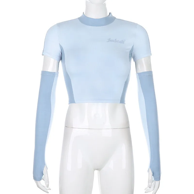 High Street Long Sleeve Round Neck Letter Print T-shirt For Women Slim Cropped Crop Top With Sleeves Sexy Street Wear