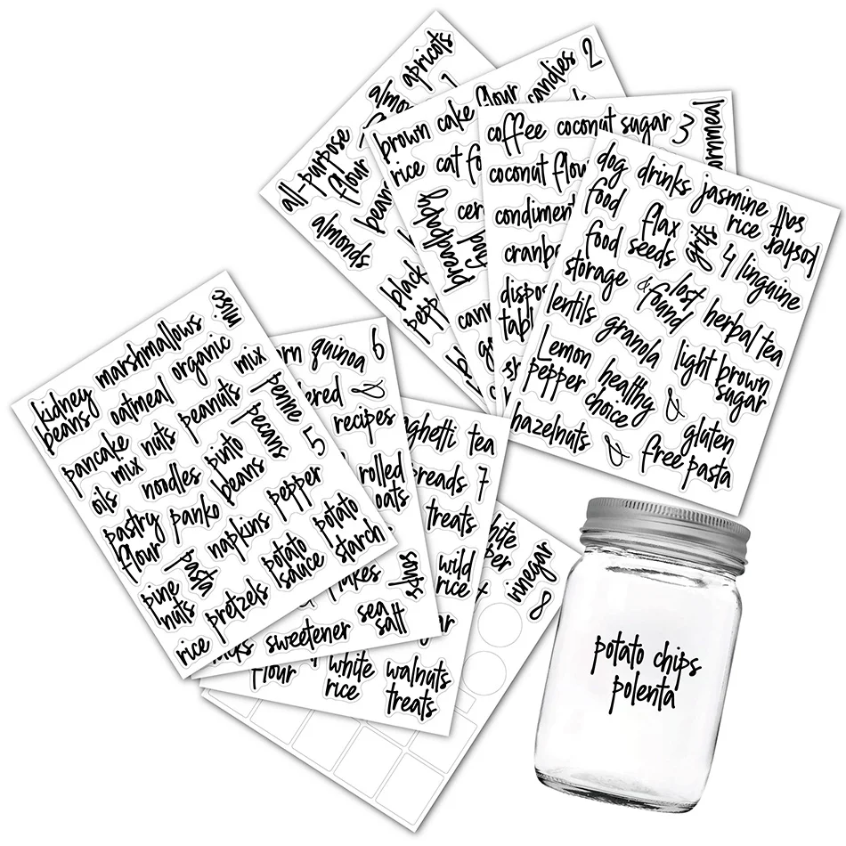 8Sheets Self-Adhesive Stickers Spice Jars Labels Waterproof Oil Proof Seasoning Label Sticker for Kitchen Containers Storage Jar