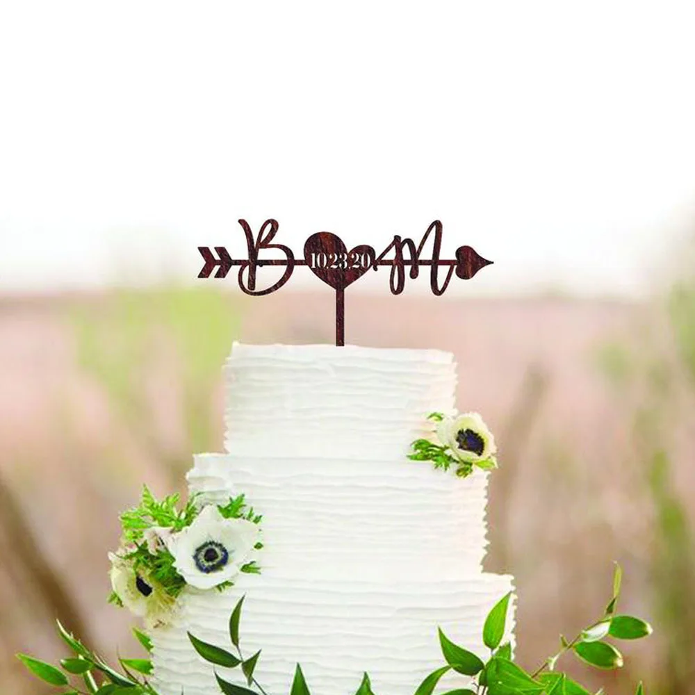 Arrow rustic wedding cake topper wood Arrow personalized cake topper Custom Initial name Cake toppers for wedding letter