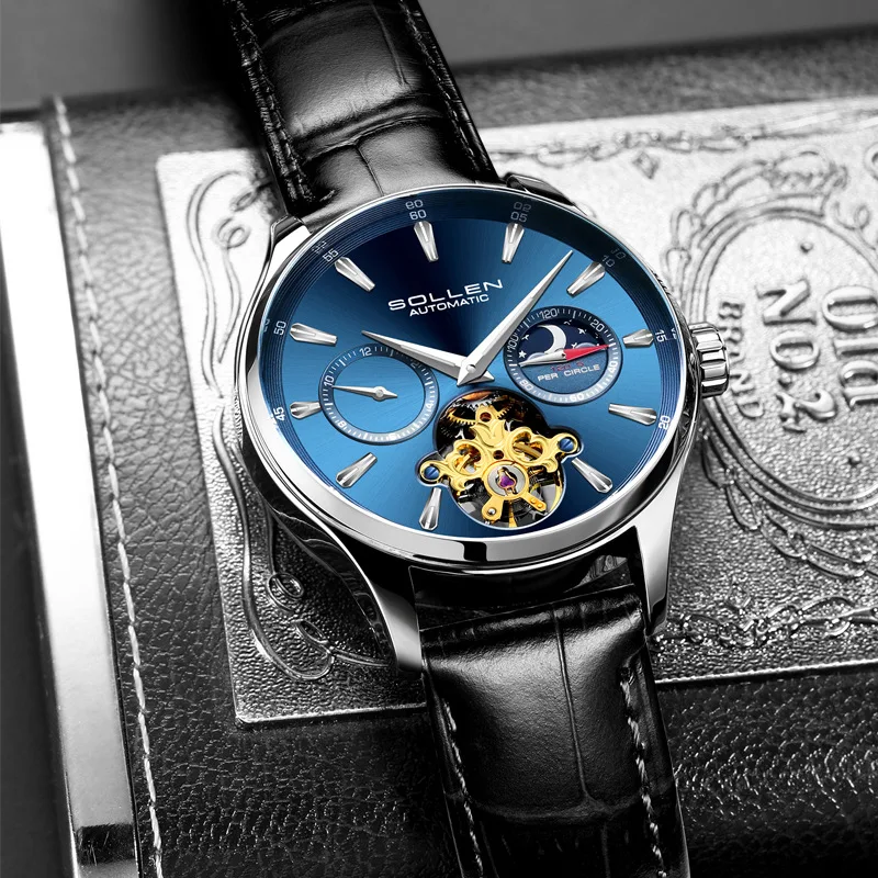 

Fashion Luxury Tourbillon Watch Men's Mechanical Watches Business Waterproof Luminous Moon Phase Men Sports Watch SL306