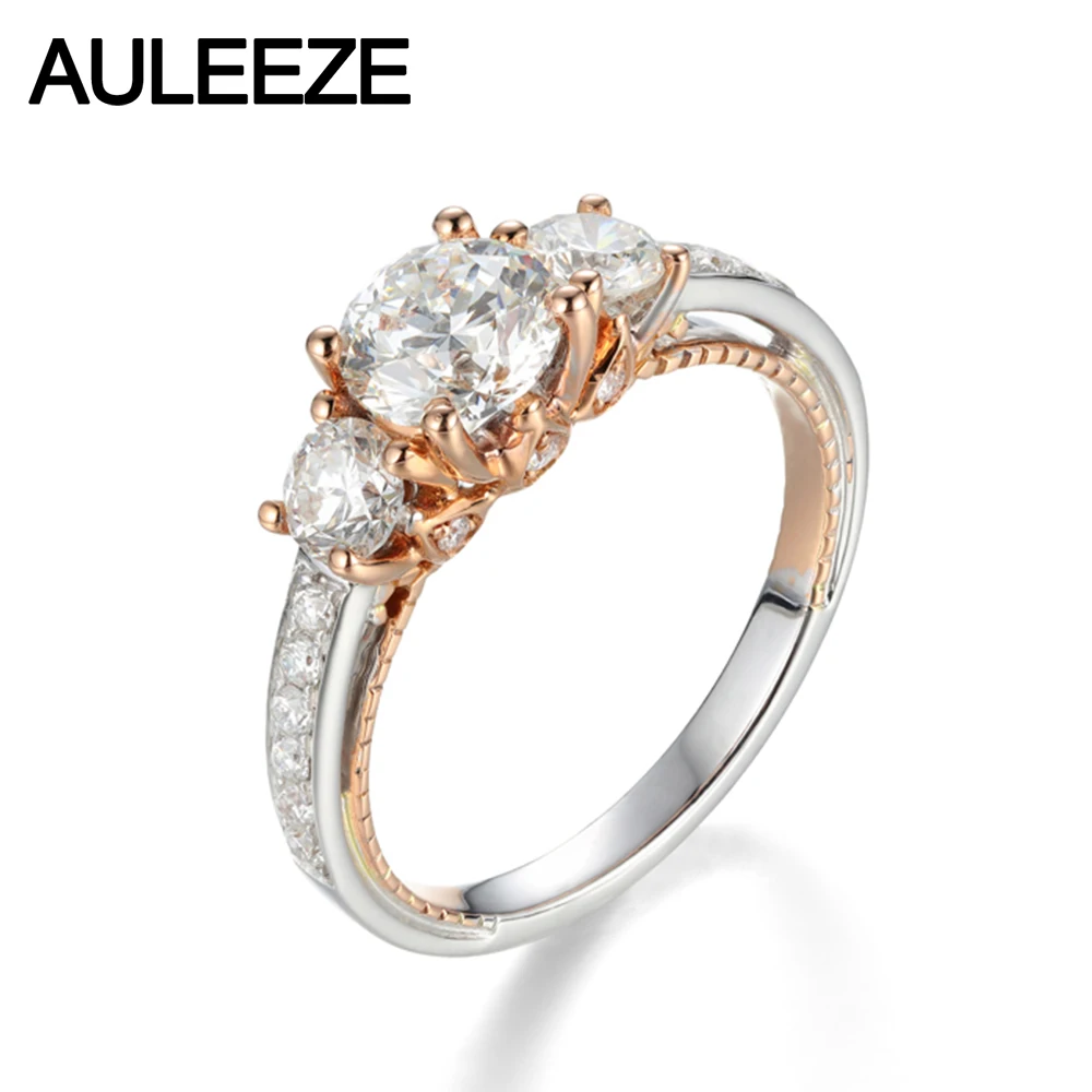 AULEEZE 14k кольцо из белого розового золота Три камня дизайн D Цвет 1 карат муассанит обручальные Обручальные кольца для женщин