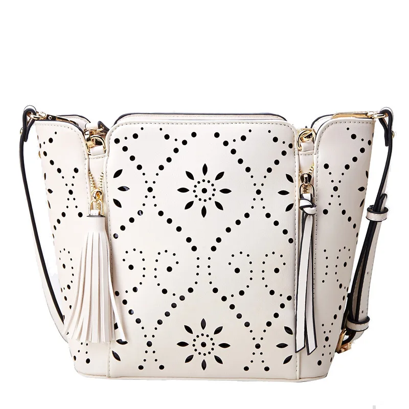 Beige White Leather Handbags Tote Large Capacity Shoulder Bags Casual