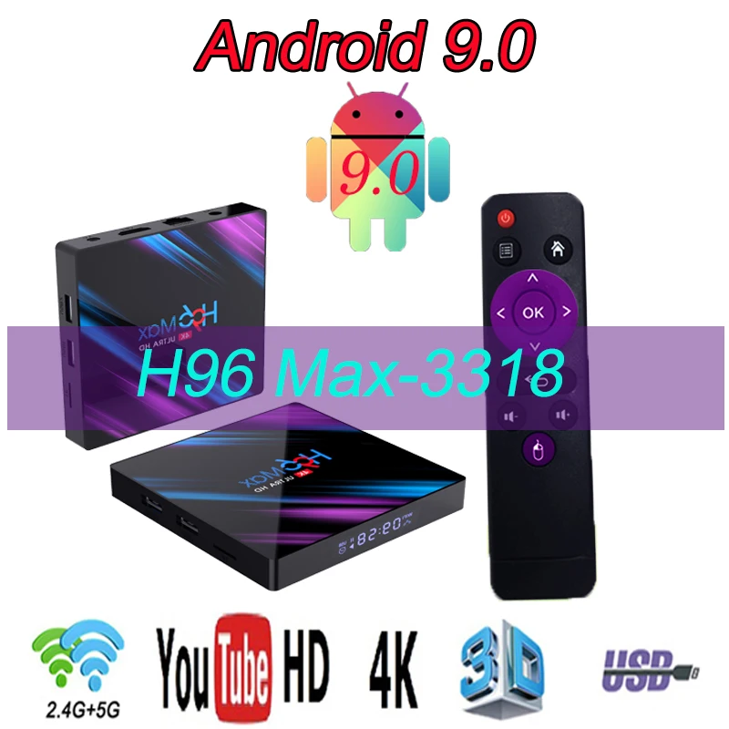 

TV Box H96 Max-3318 Android 9.0 Smart TV Box WiFi 2.4G/5G Bluetooth4.0 with Spain French iptv m3u subscription android tv box