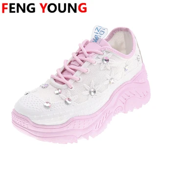 

2020 Pink Crystal Sneakers for Women Zapatos Mujer Platform Sneakers Women Breathable White Chunky Casual Shoes Ladies