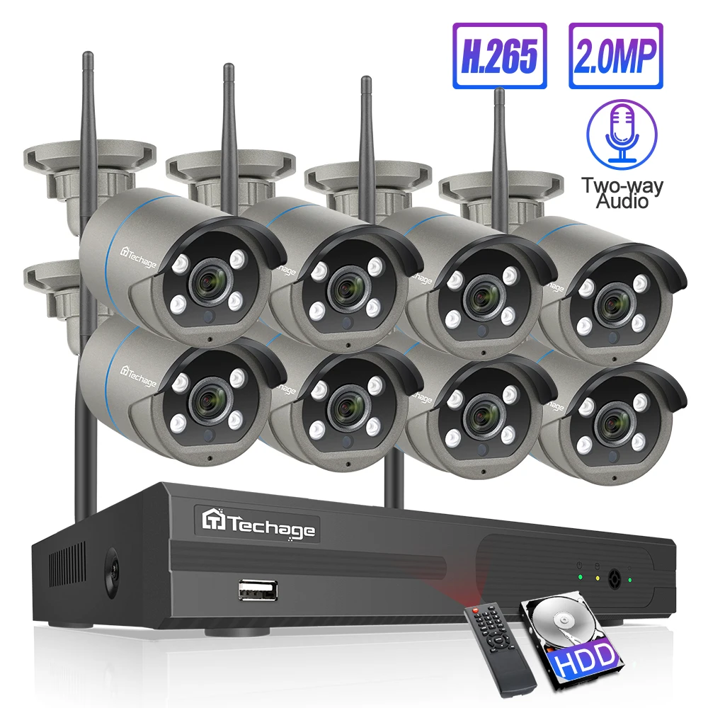 Techage 8CH 1080P bezprzewodowa kamera Wifi system nvr 2MP Wifi 2-Way Audio wbudowany mikrofon wideo na zewnątrz bezpieczeństwa CCTV zestaw do nadzorowania Techage 8CH 1080P bezprzewodowa kamera Wifi system nvr 2MP Wifi 2-Way Audio wbudowany mikrofon wideo na zewnątrz bezpieczeństwa CCTV zestaw do nadzorowania