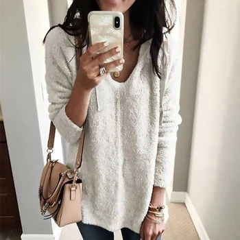 

Autumn Winter Loose Women Sweater Knitted Tops Women's V-neck Sexy Hooded Long Top Oversized Casual Solid Sweater Tops Coats