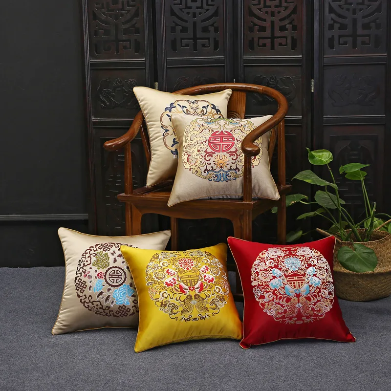 

Classical Chinese Style Cushion Covers High-grade Luxury Jacquard Yellow Red Waist Pillowcases Home Sofa Decoration Pillow Cases