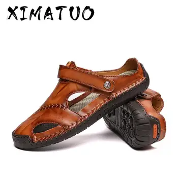 

2020 Classic Men Sandals Leather Soft Breathable Walking Footwear Outdoor Non-slip Flat Male Flip Flops erkek ayakkabi Hot Sale