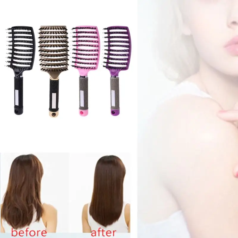Salon Professional Hair Brush Comb Bristle & Nylon Scalp Massage Comb Wet Hair Brush