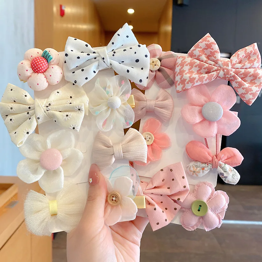 

8-piece set~Japan and South Korea new style net red fabric flower bowknot children girls hairpin baby bangs clip hairpin