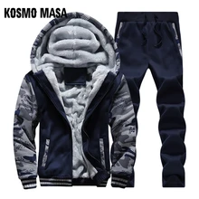 KOSMO MASA теплый осенне-зимний повседневный мужской спортивный костюм с капюшоном флисовые толстые куртки брюки длинный костюм мужской комплект из 2 предметов MS016