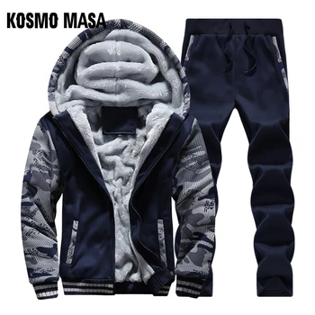 

KOSMO MASA Warm Autumn Winter Hooded Casual Tracksuit Mens Fleece Thick Jackets Pants Long Suit Men Set Male 2 Piece Sets MS016