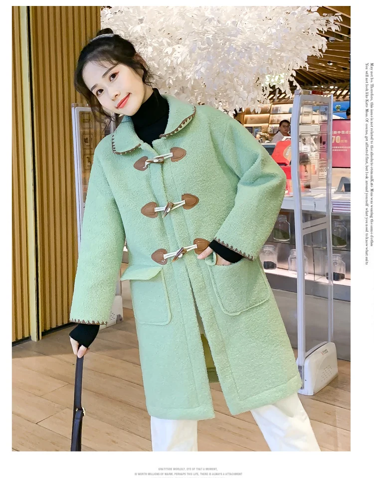 Pregnant Women Winter Long Loose Embroidery Woolen Coats Turn-Down Collar Buttons Fly Cardigans New Year Jackets Work Clothes