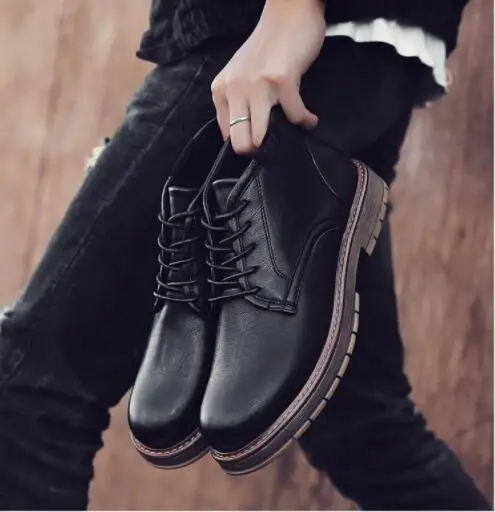 

Men's ankle boots Genuine Leather lace-up Non-slip leather shoes fashion high-top falt heel Martin boots