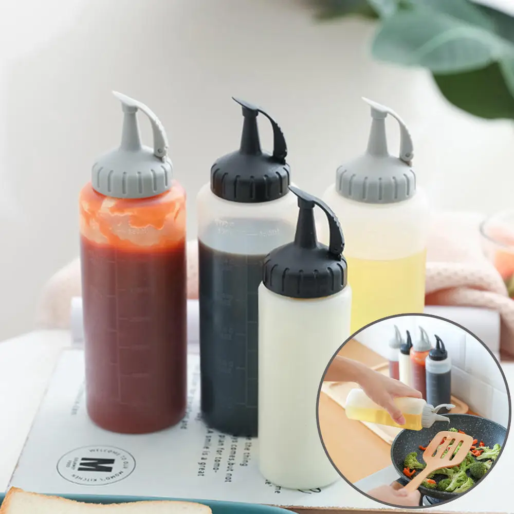 

6oz/12oz Condiment Squeeze Bottle Sauce Squeeze Squirt Bottle for Kitchen Plastic Syrup Salad Dressing Container Food Dispenser