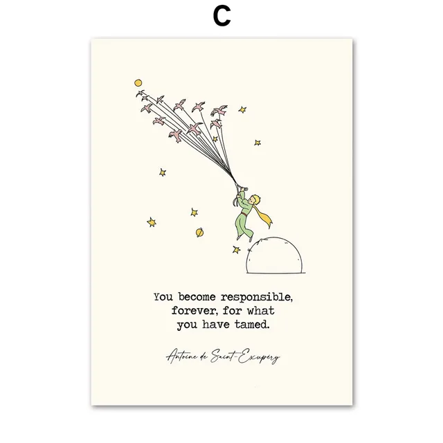 Numbers Letters Flower Little Prince Fox Anime Wall Art Canvas Painting Nordic Posters And Prints Wall Pictures Kids Room Decor C