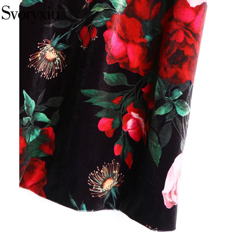 Svoryxiu Подиум осень зима винтажное черное бархатное платье с принтом розы женские элегантные вечерние платья с коротким рукавом Роскошные Короткие платья